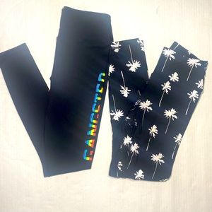 Spiritual Gangster Lot Of 2 Active Leggings Palm Trees/Multi Colored Leggings S